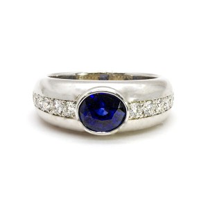 18K Oval Blue Sapphire Diamond Ring